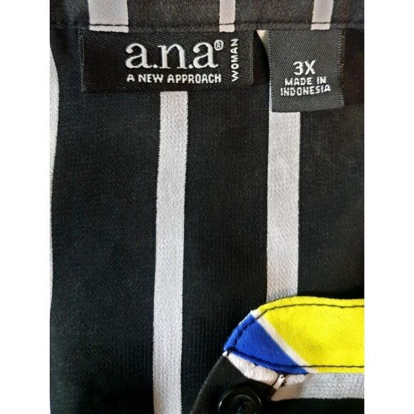 A.N.A Womens Plus Striped Tunic 3X Sheer Blouse V-Neck LS office festive, boho - Picture 5 of 5